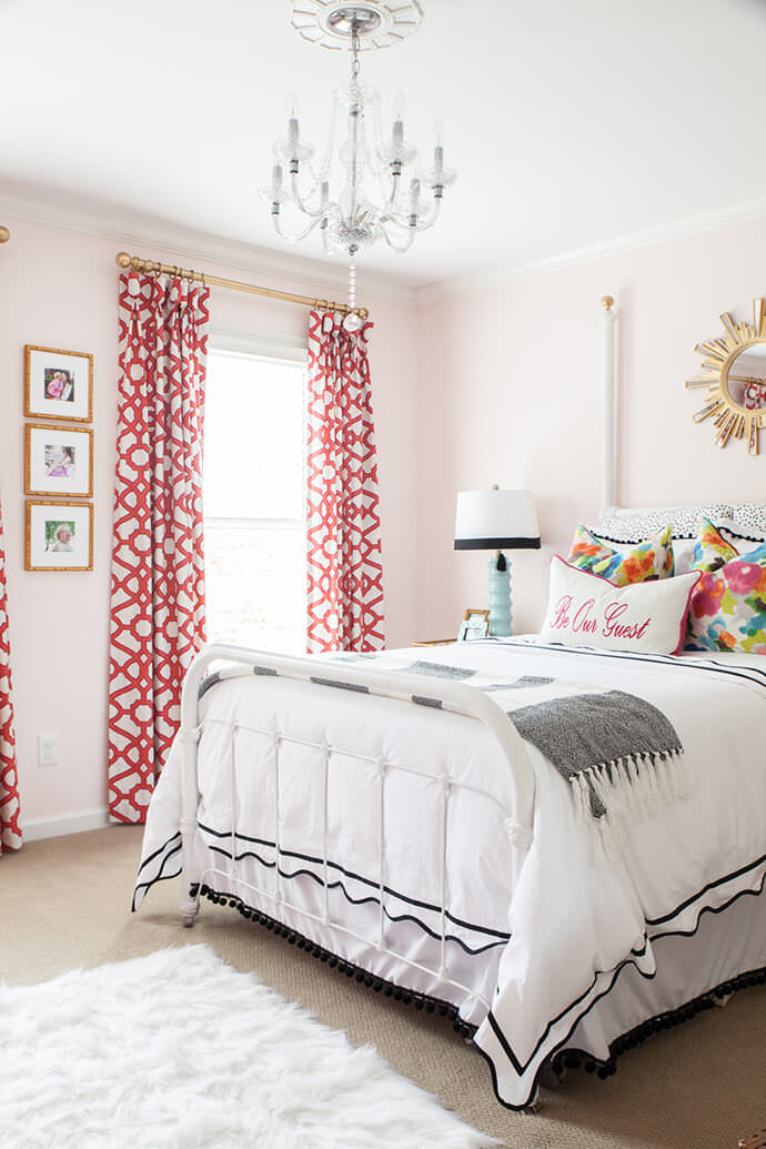 guest bedroom pink feminine fitzsimmons mallory bedding light walls