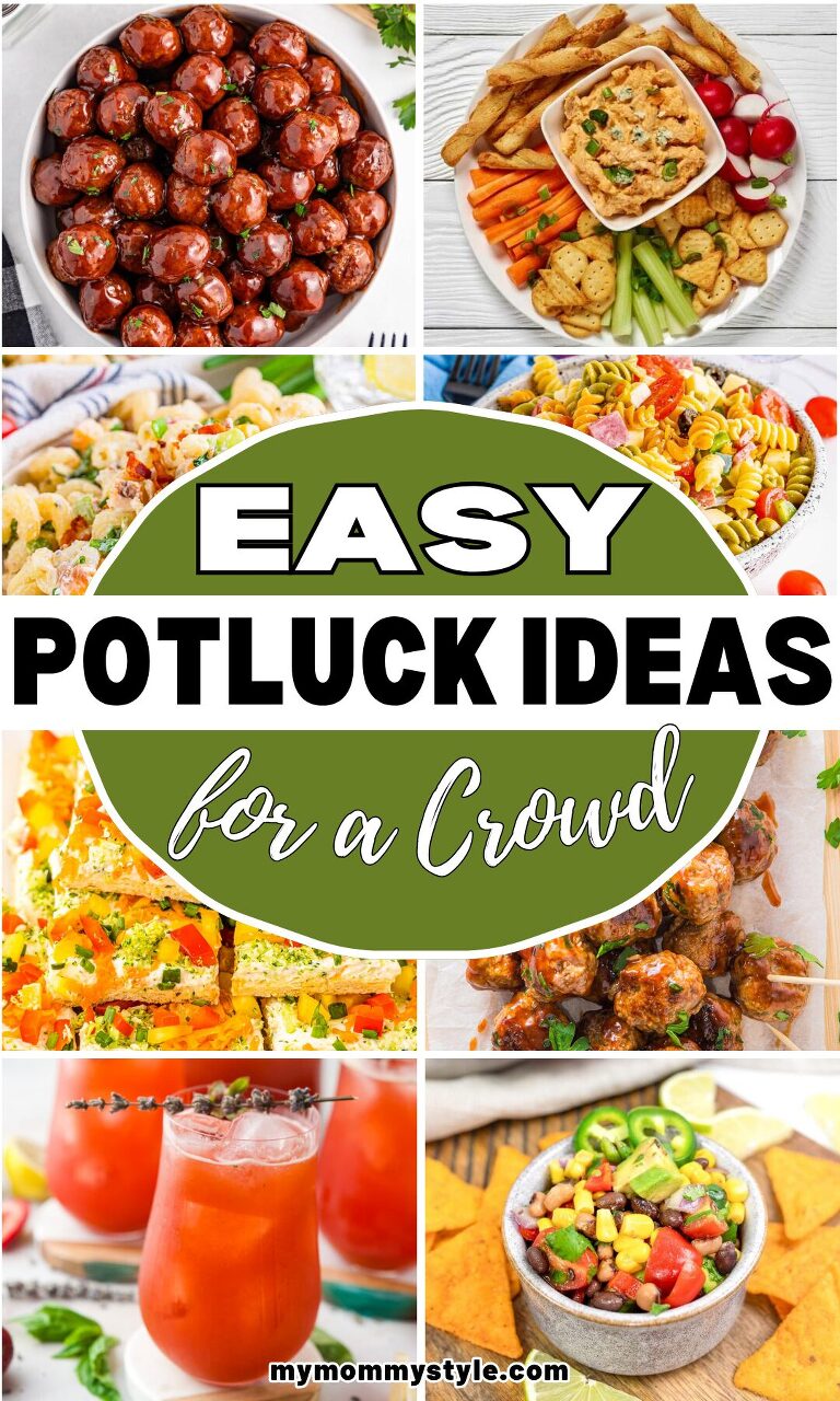 Roundup image for Easy Potluck Ideas for a Crowd (Cheap + Simple)
