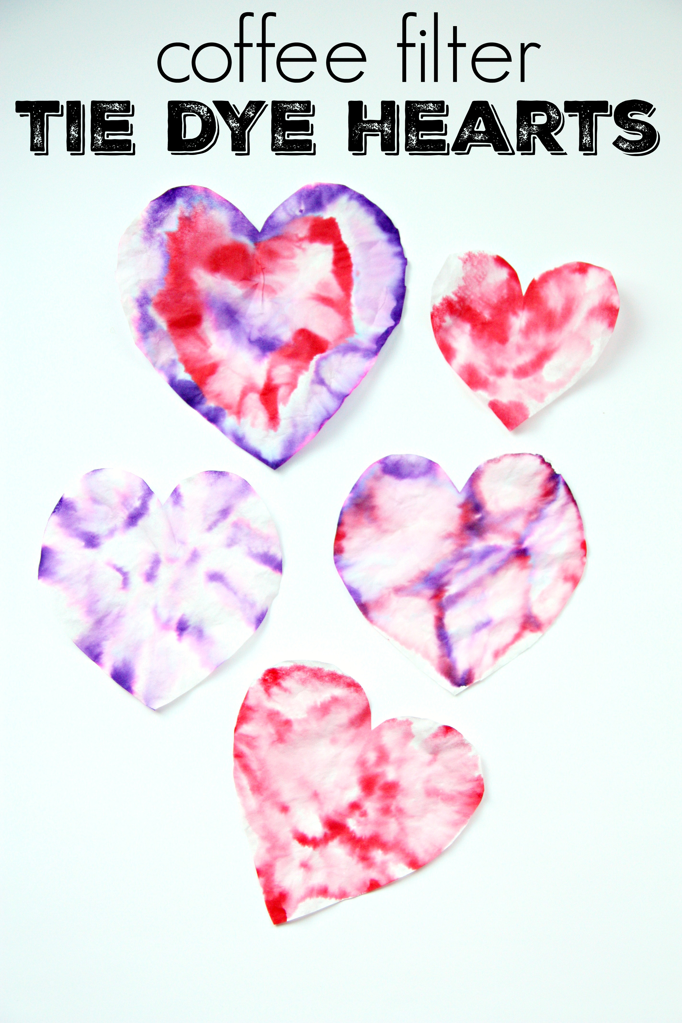 Coffee filter tie dye hearts for valentine's day
