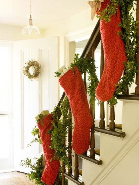 stockings on stairway rail