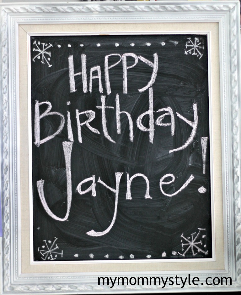 mymommystyle, chalkboard art, happy birthday, sign, pink birthday