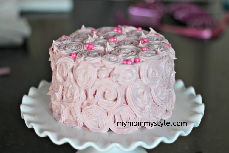 pink birthday, rosette cake,mymommystyle, homemade, tea party, girly