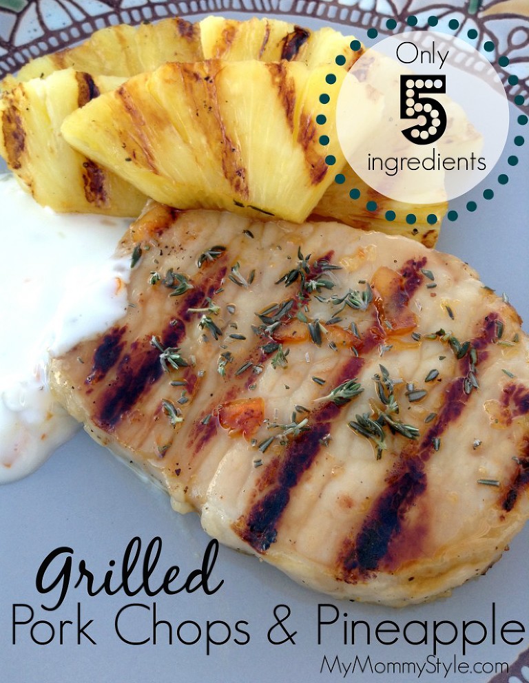 5 ingredients grilled pork chops and pineapple