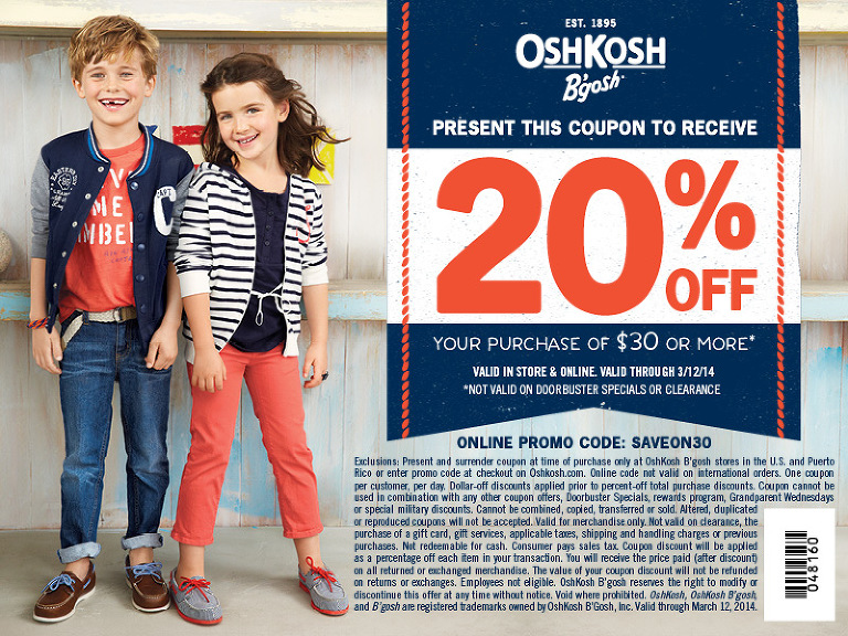oshkosh 20percent off coupon spring 2014