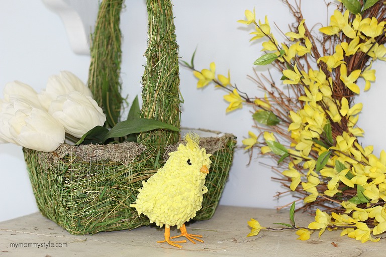 easter decor, chick, grass basket, mymommystyle.com