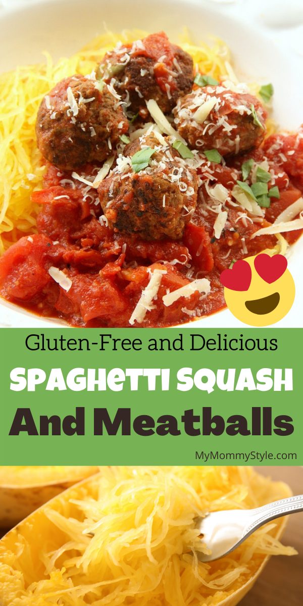 Skip the pasta and try this healthy spaghetti squash and meatballs. This dish is a family favorite with all the flavor and no guilt. #spaghettisquashandmeatballs #spaghettisquash #glutenfreedinner via @mymommystyle