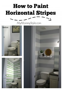 how to paint horizontal stripes, horizontal stripes, small bathroom, small bathroom decor, diy paint stripes, mymommystyle.com
