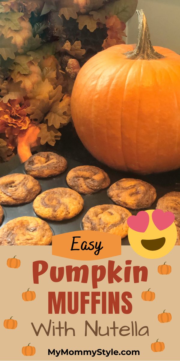 Pumpkin with swirls of chocolate hazelnut are the perfect combination in these easy pumpkin muffins with Nutella. A must have for Fall! #easypumpkinmuffinswithnutella #pumpkinmuffins #easypumpkinfmuffins #pumpkinnutella via @mymommystyle
