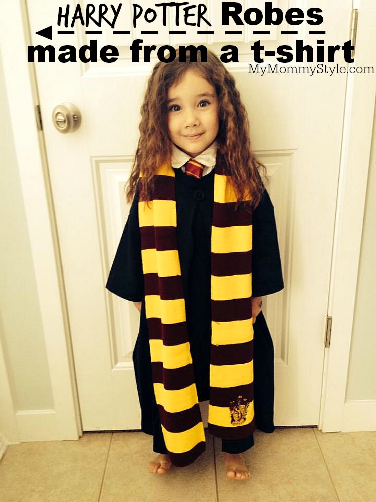 Create your own little wizard with this Harry Potter Robe Pattern. This 4 step tutorial is easy to follow, minimal sewing and it's made from a t-shirt! via @mymommystyle