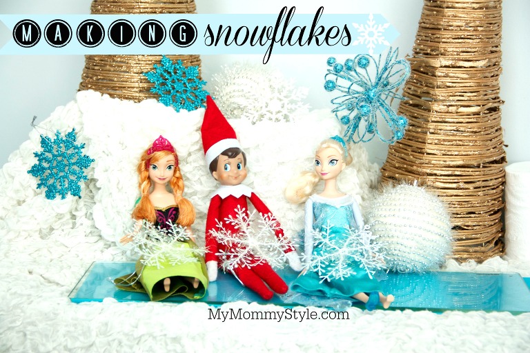 elf on the shelf, making snowflakes with anna and elsa