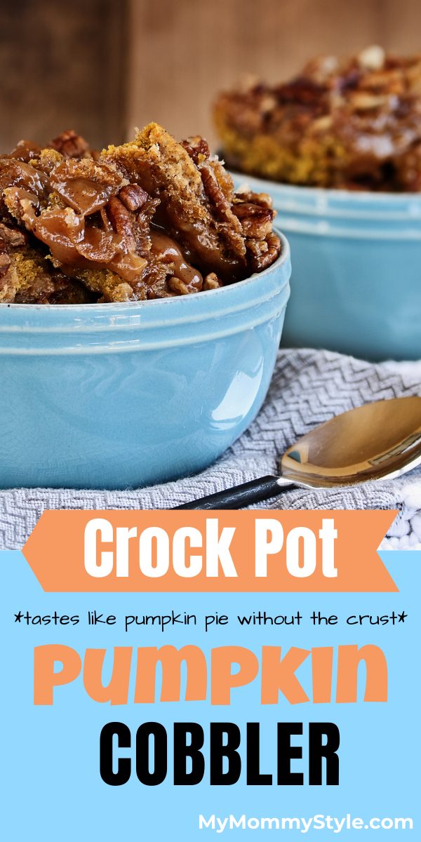 Get all the flavors of Fall with this delicious crock pot pumpkin cobbler. It’s quick, easy to make and tastes like a pumpkin pie. #pumpkincobbler via @mymommystyle