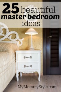 White vintage style nightstand with a lamp in a bedroom