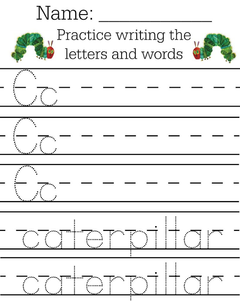 Free Caterpillar writing page printable