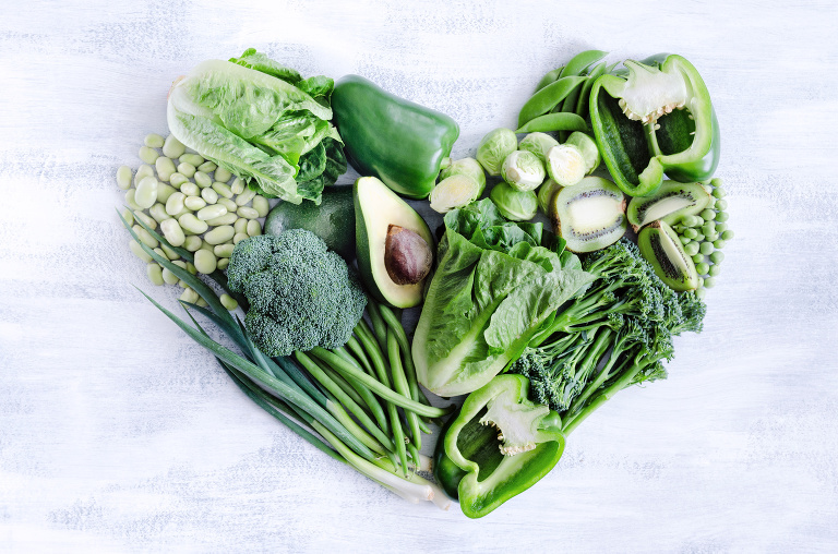 Healthy eating, green vegetables in heart shape