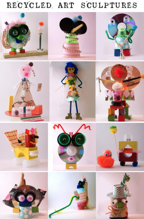 Recycled art projects of art sculptures. 