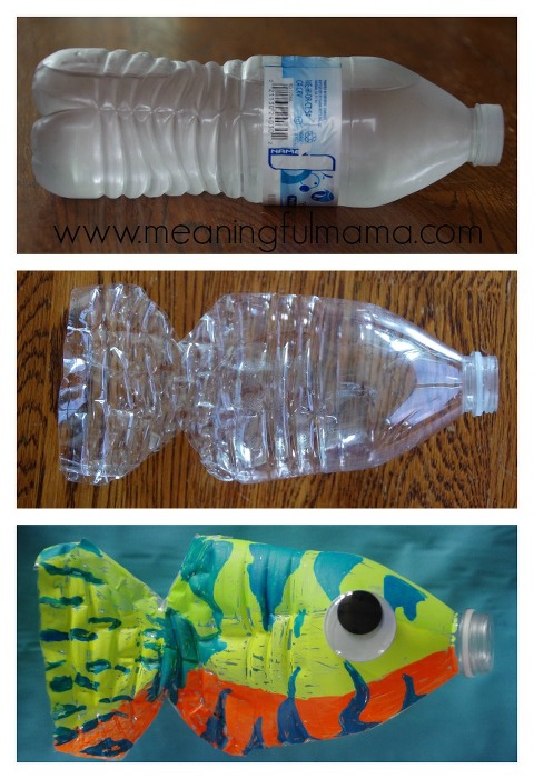 recycled art project fish from empty water bottles