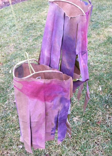 Recycled art projects of paper bag wind sock