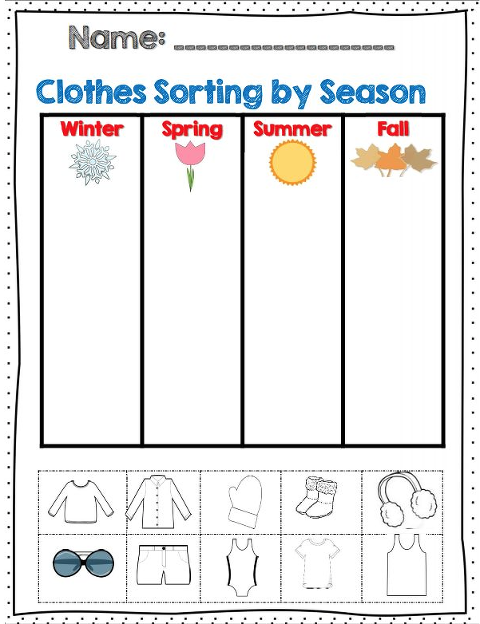 Clothes Sorting for seasons activities