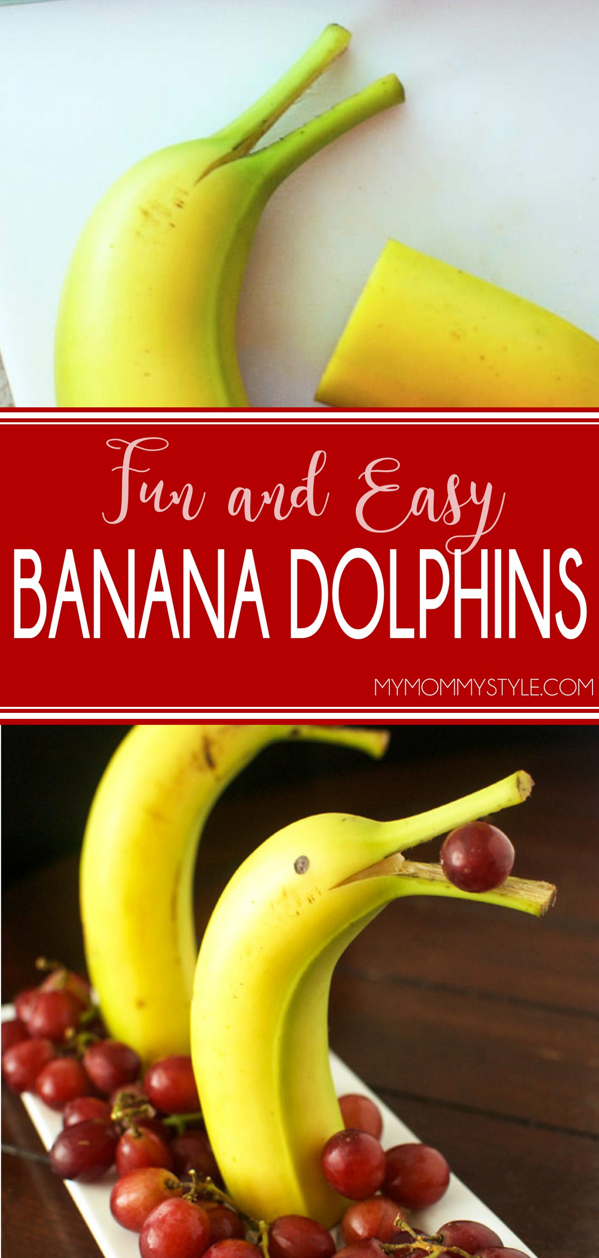 This is such a fun under the sea snack idea! And they're super easy to make. All you need is bananas, grapes, a sharp knife, and a sharpie and you're good to go! via @mymommystyle