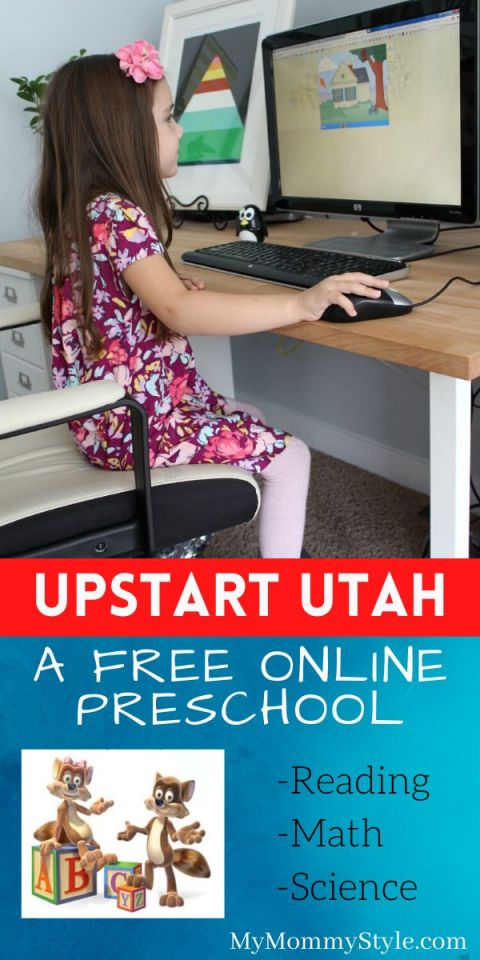Girl on the computer doing Upstart Preschool