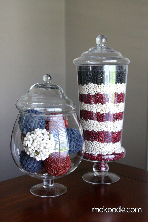 red white and blue apothacary jars