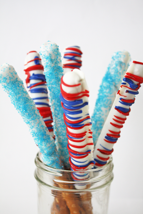 red white and blue pretzel rods