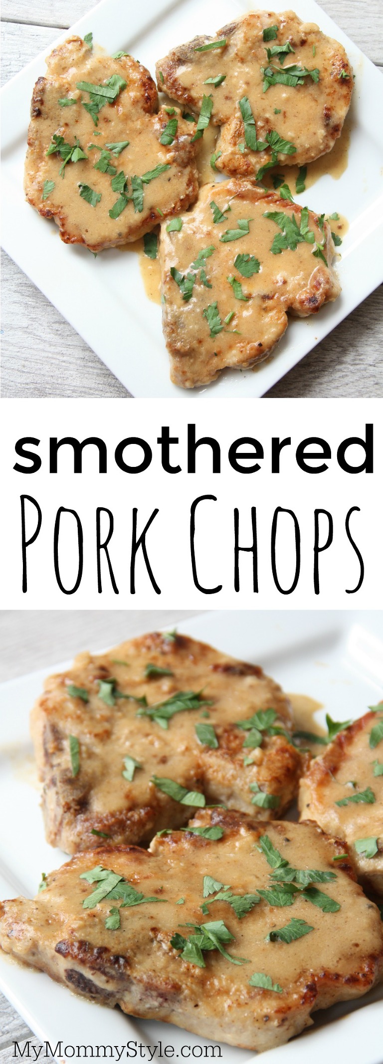 A delicious pork chop recipe that is a family favorite recipe. Even picky eaters will love this dinner. Baked pork chops smothered in a delicious and rich gravy.