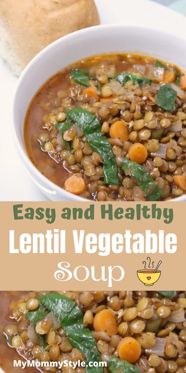 Healthy lentil vegetable soup is full of flavor and easy to make. Everyone will love this filling, gluten free and vegetarian soup. #lentilvegetablesoup #bestlentilsouprecipe #healthydinner #healthysoup via @mymommystyle