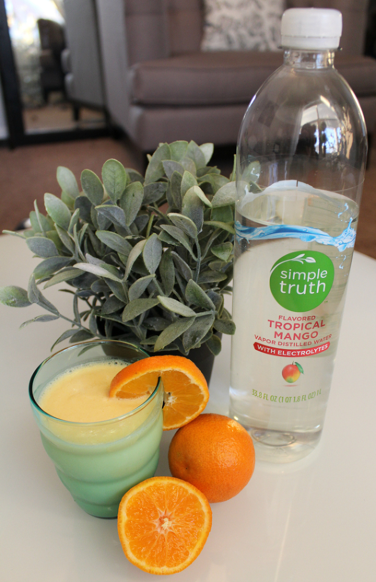 mango smoothie, simple truth vapor water, tropical mango protein smoothie