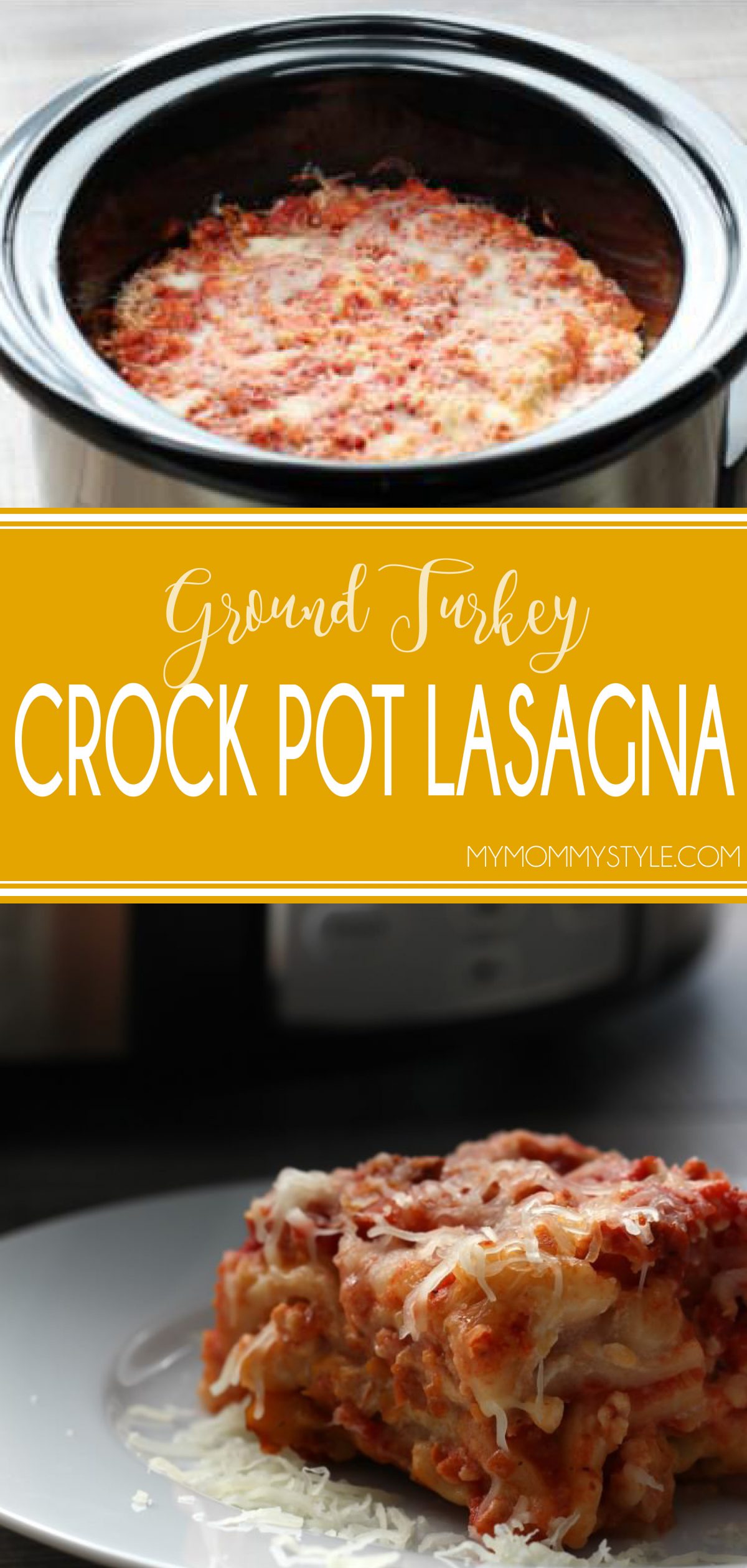 This Crock Pot lasagna is so easy.  No boiling lasagna noodles (that's the worst part of lasagna prep in my opinion)!  Throw all the ingredients into the Crock Pot and 4 hours later you have a flavorful lasagna! via @mymommystyle