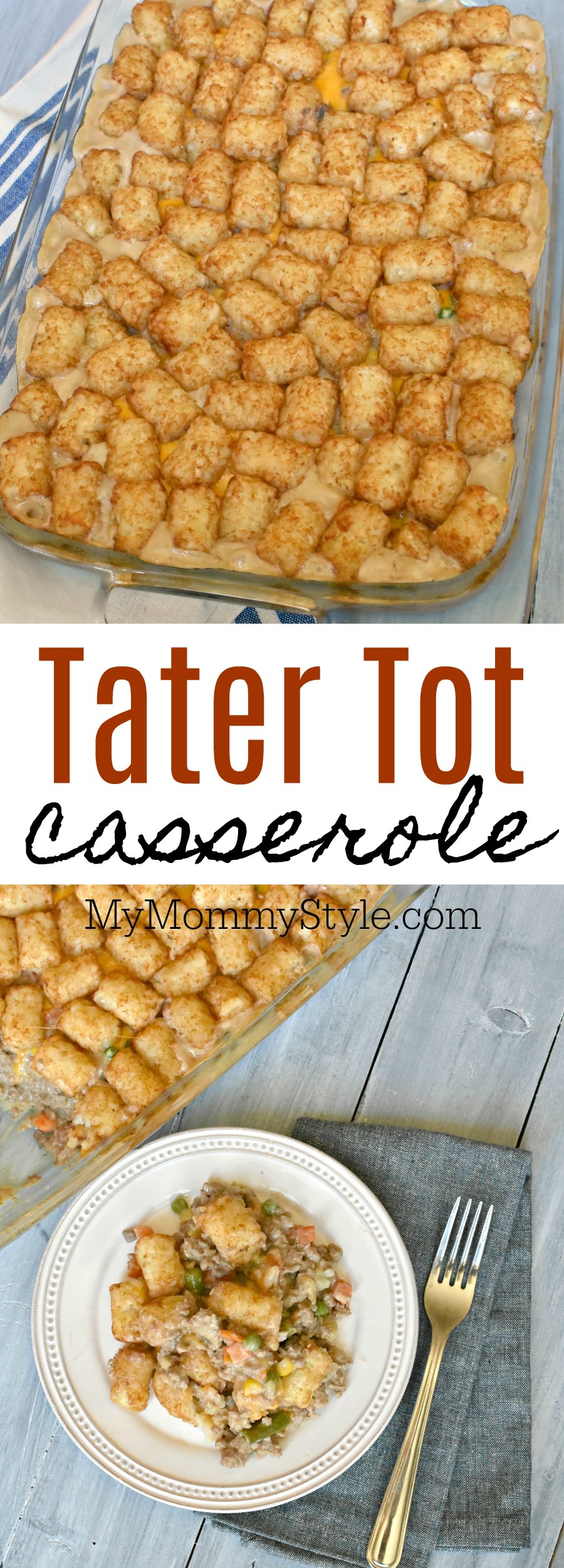 This easy and oh so cheesy tater tot casserole is a family favorite that is simple to make. Easily adjust this recipe to fit your family's style and taste. via @mymommystyle