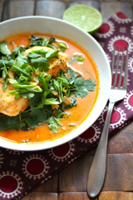 Poached Halibut in Thai Coconut Curry Broth