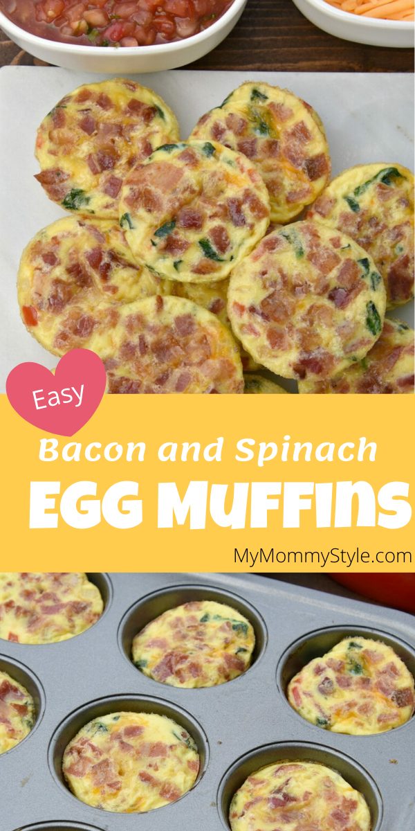 These bacon and spinach egg muffins will make your morning easier! Prepare these ahead of time and microwave for a quick meal on the run. via @mymommystyle