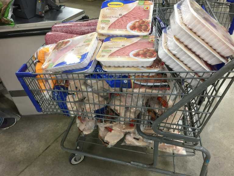 shopping cart of meat