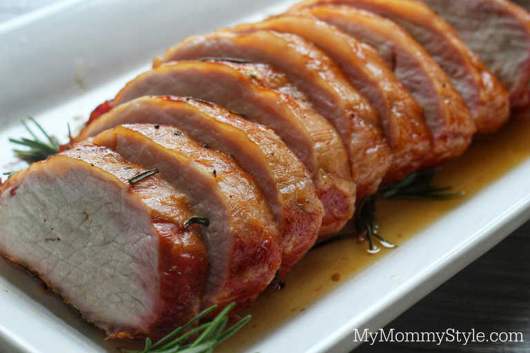 Smoked Pork Loin sliced on a platter.