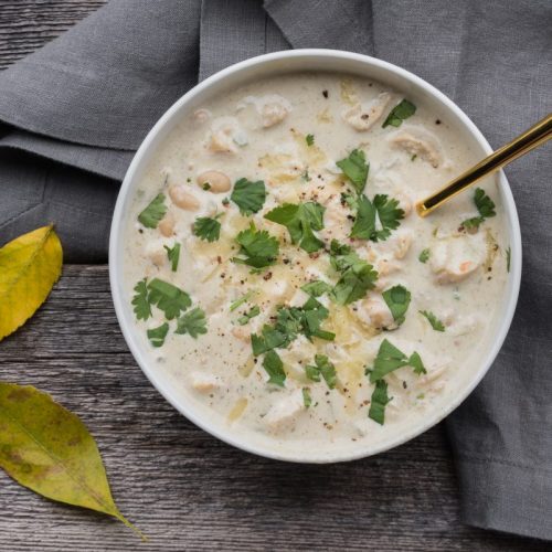 Bowl of easy white chicken chili