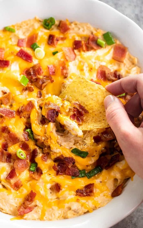 Chicken ranch bacon dip cooked in the slow cooker
