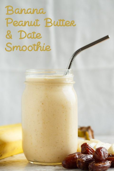 Heart Healthy Recipes of Banana peanut butter and date smoothie.