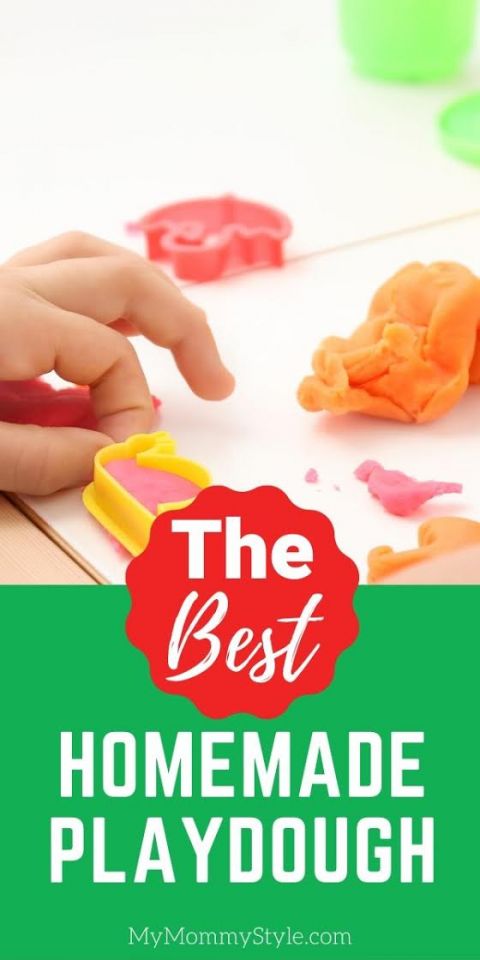Hand playing with The Best Homemade Playdough Recipe