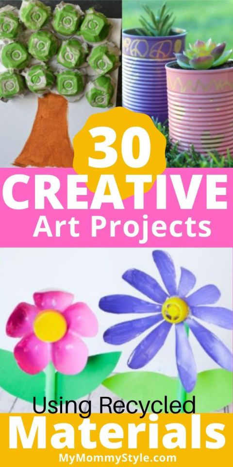 Collage of 30 recycled Art projects for kids. 