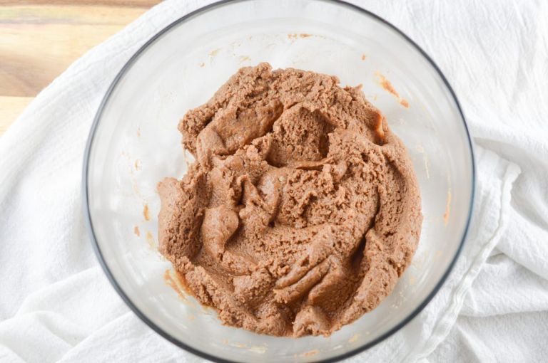 Bowl of Chocolate protein muffin batter. 