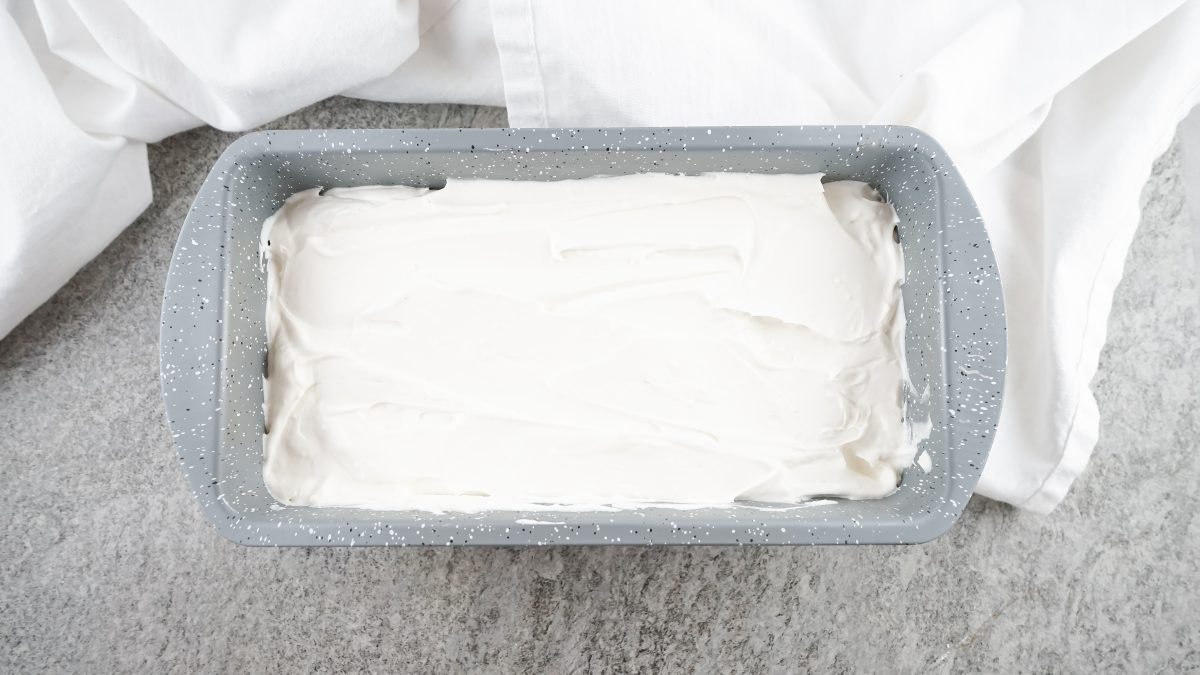 Loaf pan of homemade keto ice cream