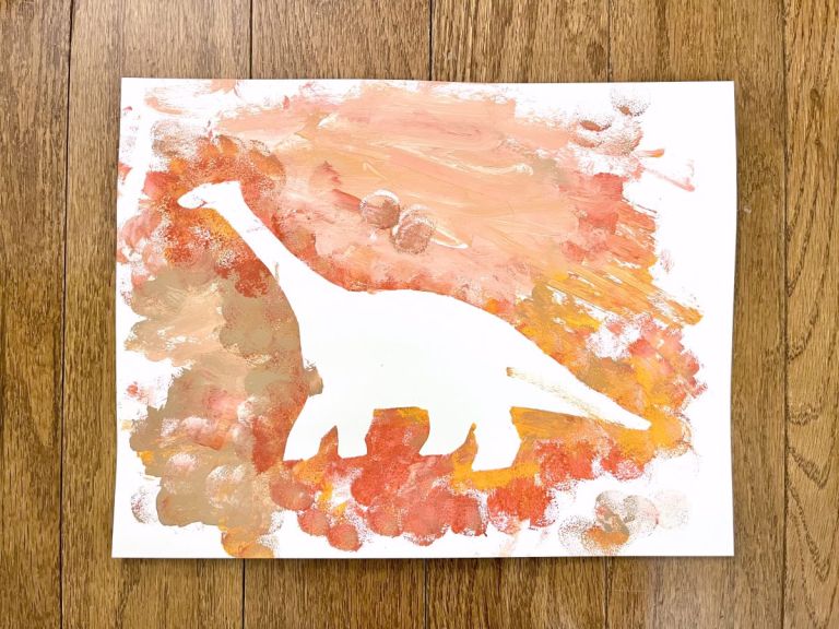 Finished Brontosaurus Dinosaur Resist Art Painting
