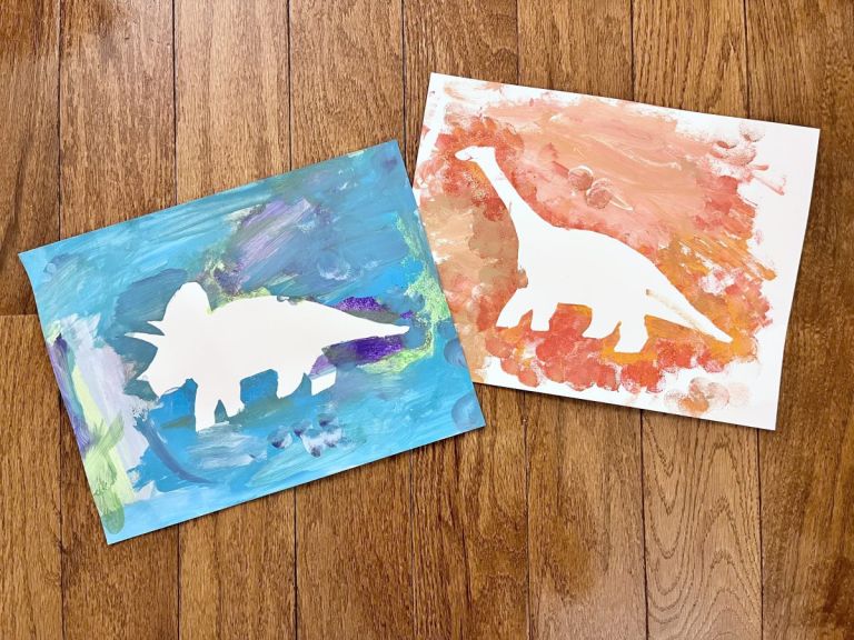 Triceratops and Brontosaurus Dinosaur Resist Art Painting Craft