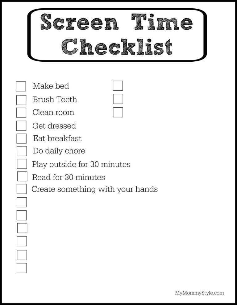 screen time check list