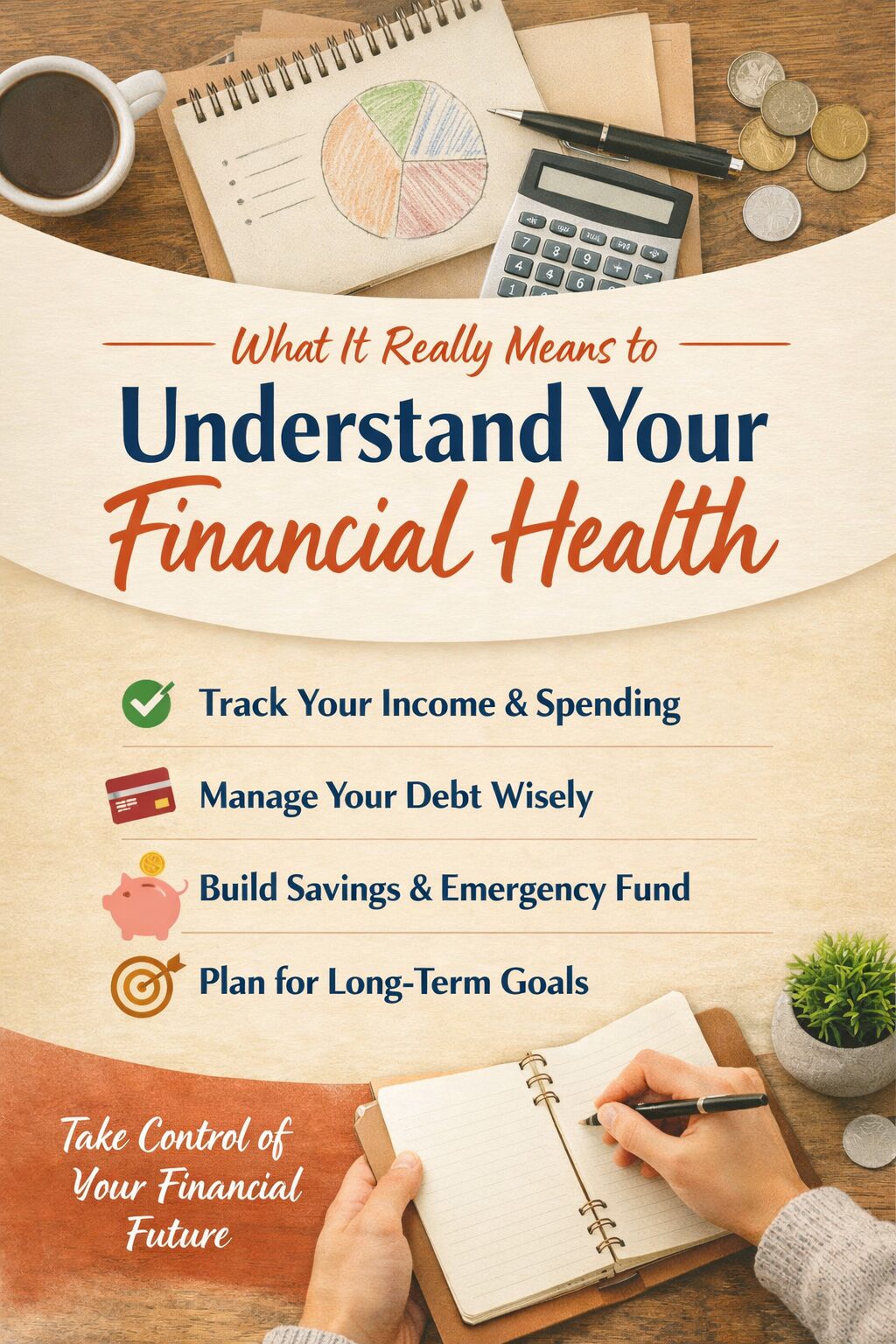 Understanding your financial health isn’t just about what’s in your checking account. 💡 Learn how income, debt, savings, credit, and long-term planning all work together to support a more secure, less stressful financial future. This guide breaks down the key components of financial health and simple steps you can take to improve it—no finance degree required.